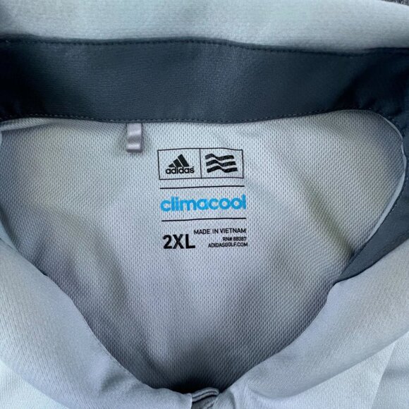 Adidas Climacool Polo Shirt Gray Striped Short Sleeve Polyester Wicking Men Golf - Picture 4 of 9